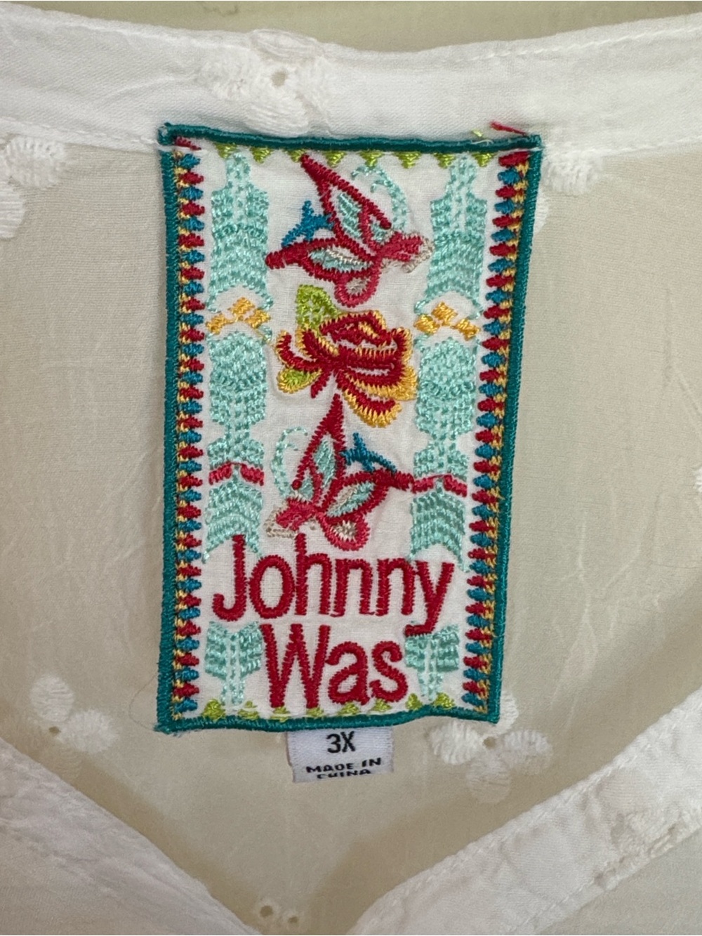 Johnny Was White Embroidered Sleeve Tunic Blouse Coverup Size 3X - Picture 3 of 10
